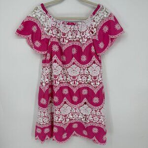 ASOS Off Shoulder Mini Dress 4 Embroidered Floral Crochet‎ Lace Boho Hot Pink